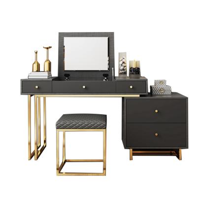 China Italian luxury bedroom dresser makeup storage tocador stainless steel frame gold plated dressing table with mirror for sale