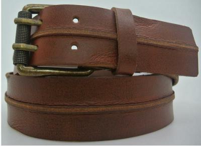 China Comfortable Brown Casual Leather Belts For Jeans Two Pronged Buckles for sale