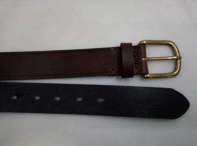 China Single Prong Buckle Full Grain Leather Dress Belt Bar Tack Stitched for sale