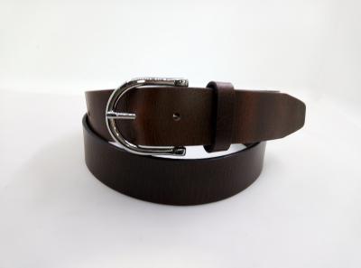 China Brown Colour Full Grain Leather Belts Pull Up Buffalo Leather Curved Buckle for sale