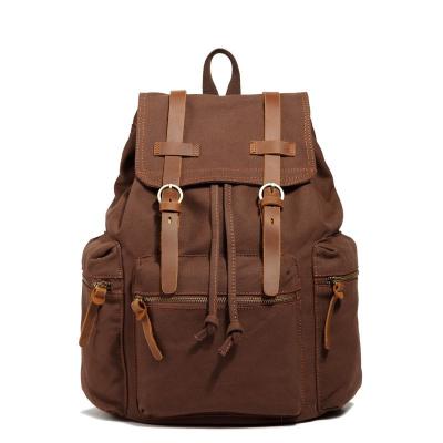 China Leather Strap And Trim Brown Canvas PU Bag School Bicycle Travel Backpacks for sale