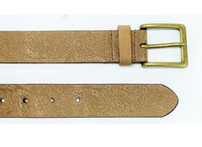 China Brown Suede Leather Belt Jeans Belt Brass Pin Buckle Embossed Belt for sale