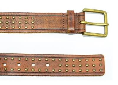 China Cowhide Vintage Wide Leather Belt , Stud Mens Vintage Brown Leather Belt for sale