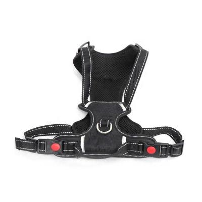 China Cute Safety Sustainable Adjustable Duty Dog Harness Vest With Car Seat Belt Lead Clip for sale