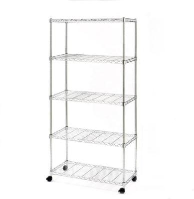 China Shop Design 5 Tier New Round Wire Closet Shelving With Wheels for sale