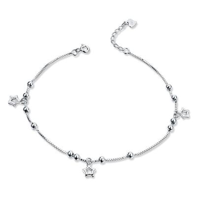 China Romantic Sweet Star Charm Beaded Box Chain 925 Sterling Silver Anklet For Women for sale