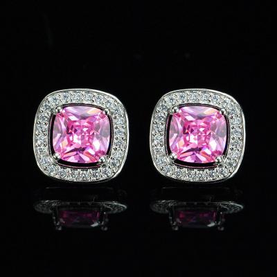 China FASHIONABLE Multicolor Women's Cushion Cut AAA Shiny Square Zirconia Stud Earrings 16mm for sale