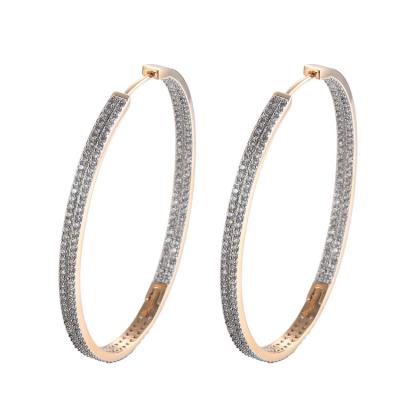 China Classic Women's Fashion 22K Gold Plated Zircons Hoop Earrings 30/40/50 Mm Big Circle TRENDY for sale