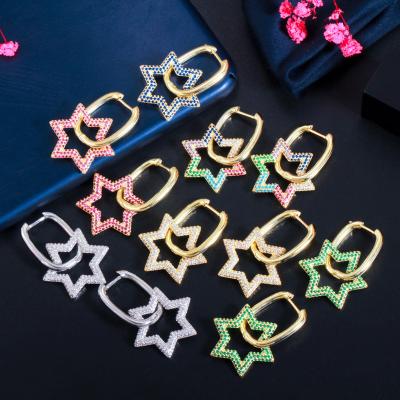 China TRENDY Women's Multi Color Crystal Star Charm Hoop Earring Cubic Zircon Jewelry for sale