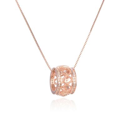 China Ethnic Inlay 925 Sterling Silver Pendant Necklace Rose Gold Plated Womens Hollowed Column Zircons for sale