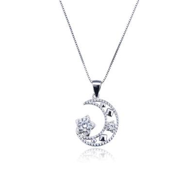 China INS Ethnic Trendy Women's 925 Sterling Silver Moon Flower Zircon Pendant Necklace for sale