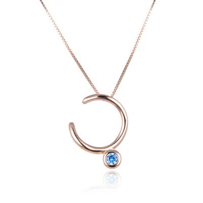 China Ethnic Women's 925 Sterling Silver Moon Design Light Blue Zircon Pendant Necklace for sale