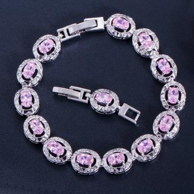 China FASHIONABLE High Quality Women's Multicolor Oval Diamond AAA Cut Zircons Link Bracelet for sale