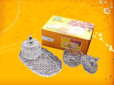 China Decorative sandblasting, spray printing 3 piece storage food, Candy Glass Bowl set for sale