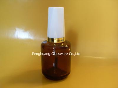 China Amber Glass Nail Polish Bottle , White Cap for sale