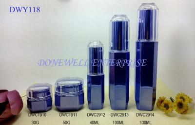 China De blauwe/Rode 40ml Kosmetische Flessen en Kruikenreeksen van Glas Kosmetische Containers Te koop