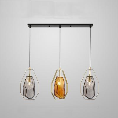 China Contemporary Indoor High Quality Nordic Glass Bed Room Vintage Pendant Light Golden Design Three Hanging Lights Lighting Fixtures for sale