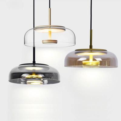 China Contemporary Design LED Light Amber Smoky Shade Hanging Light Modern Pendant Light Lampara For Living Room Ceiling for sale