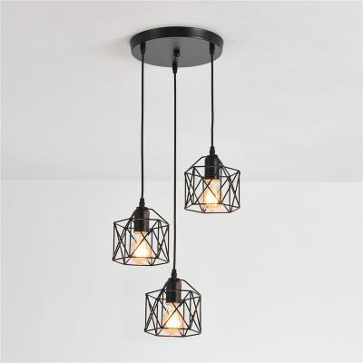 China China Factory Direct Selling Industrial Restaurant Lighting Industrial Design 3 Black Cage Pendant Light Pendent Lighting Fixtures for sale