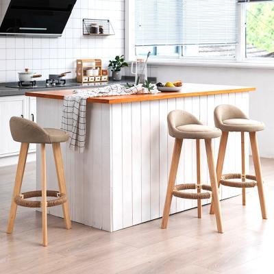 China Contemporary Nordic Rustic Kitchen Counter Top Stool Modern Classic Wood Bar Chair Fabric Bar Chair for sale