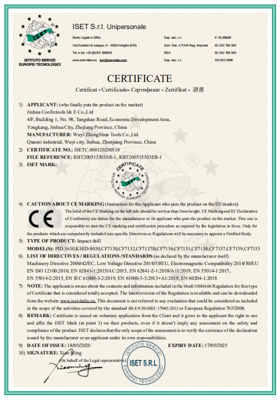 CE - Yongkang Coofix Industry and Trade Co., Ltd