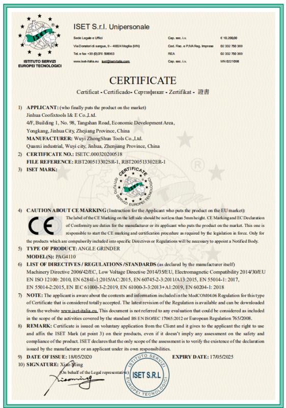 CE - Yongkang Coofix Industry and Trade Co., Ltd