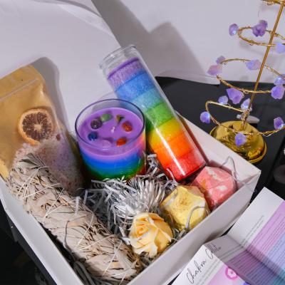 China Wedding Christmas Birthday Party Gift Chakra Healing Package Crystal Gemstone Scented Candles With Gift Box for sale