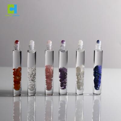 China Eco-friendly Custom Logo Perfume 10Ml 15ML Gemstone Trackball Bottle Crystal Gemstone Glass Essential Oil for sale