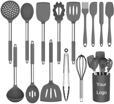 China Durable 15pcs Heat Resistan Silicone Stainless Steel Non-Stick Custom BPA Free Handle Cooking Tools Beat Kitchen Tool Kit for sale