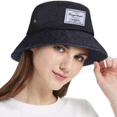 China Character Denim Rope Bucket Hats Lattice Cotton Custom Logo Women Bucket Hat Fashionable Custom for sale