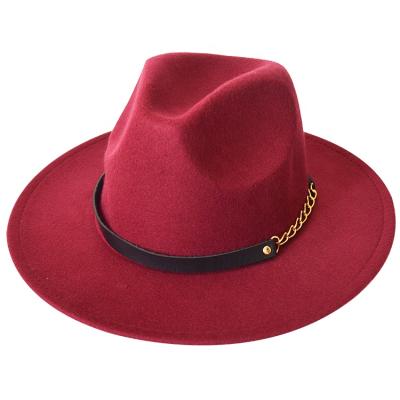 China Stiff character jazz hats with rivet chain accessories ladies wool felt hat hats wholesale 2021 for sale