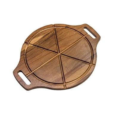 China Sustainable Pizza Cutting Board With Acacia Wood Handles Cutting Grooves For 13Inch Pizza for sale