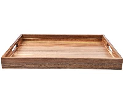 China Sustainable Custom Acacia Wood Serving Tray With Handles Decorative Serving Trays For Breakfast In Bed for sale