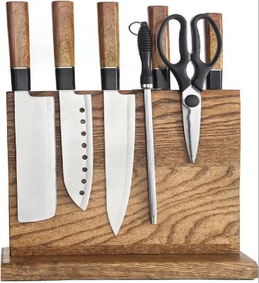 China Sustainable Acacia Wood Magnetic Utility Knife Stands With Strong Expanded Magnets Strip For Kitchen for sale