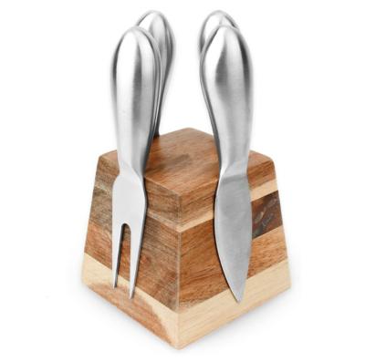 China Sustainable Magnetic Acacia Wood Stand With Stainless Steel Cheese Knife Set For Charcuterie for sale