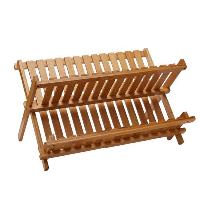 China Viable Hot Selling Bamboo Wooden Foldable Dish Drying Rack Dish Dryer Folding Wooden Dish Drainer Rack for sale