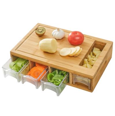 China Large Sustainable 100% Natural Bamboo Cutting Board Cutting Plates with Trays and 4 Drawers for sale