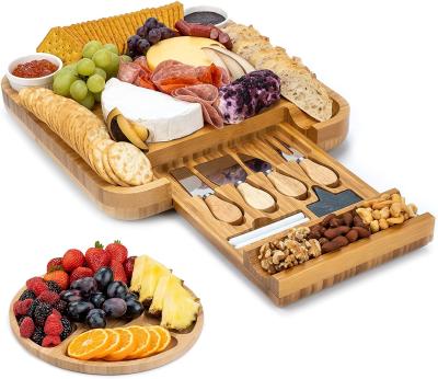 China Sustainable Custom Food Grade Wooden Cheese Board Bamboo Cheese Cutting Board Set For Kitchen With Cutlery Set for sale