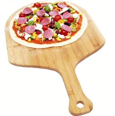 China 2021 viable large pizza cutting board with wooden handle bamboo acacia pizza skin for sale