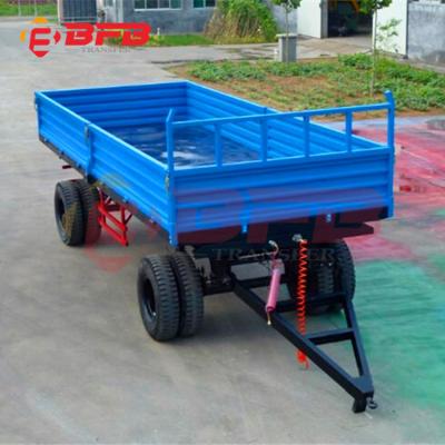 China Industrial Agricultural Trailer Double Axle 4 Wheel 10t Rollover Sized Farm Trailer for sale