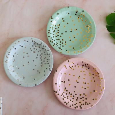 China Disposable Sale Customized Various Colors Birthday Party Tableware High Quality Polka Dot Plate for sale