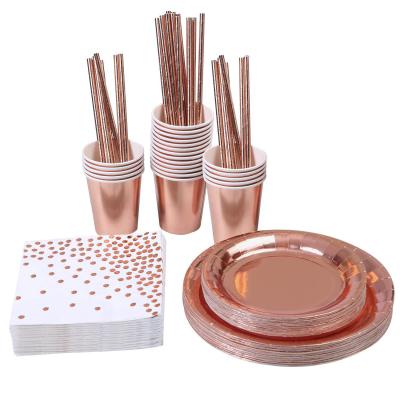 China New Disposable Gift 2021 Birthday Wedding Party Tableware Rose Gold Decoration for sale