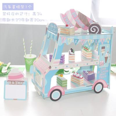 China Cakecup Pastry Dessert Display Cake Stand Set Birdcage Car Shape Pink/Rose Dot Paper Cake Shelf Blue for sale