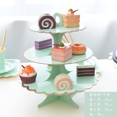 China 3-Layer Paper Bronzing Stocked Cake Stand Paper Craft Dessert Display Stand Cake Stand Wedding Birthday Party DIY Decoration for sale