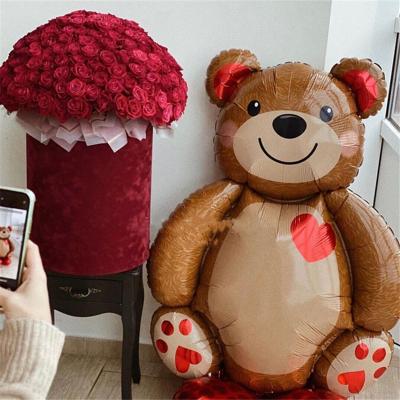 China Toy Big 3D Happy Bear Love Gift Foil Balloon Red Heart Air Helium Balls Wedding Valentine Decoration Birthday Toys Balloon for sale