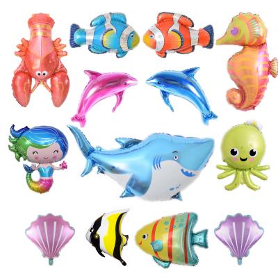 China Lovely New Dolphin Colorful Lobster Children's Birthday Party Decoration Balloon Ocean Animal Series Foil Balloon for sale