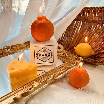 China INS Luxury Soy Wax Scented Candle Home Decoration Photo Props Souvenir Ugly Orange Lemon Cheese Candle Vela Perfumada De Cera De Soja for sale