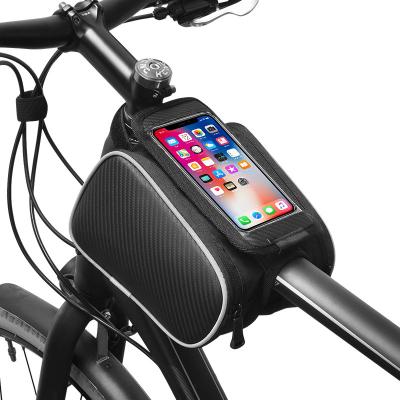 China Waterproof Front Frame Bicycle Phone Bag Top Tube Phone Mount Package Touch Screen Bike Recycling Bag Optional for sale