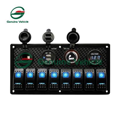 China Marine Boat Yacht Car RV Dual Voltmeter USB LED Waterproof 8-Gang Marine Switch Panel for sale