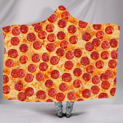 China Printed Wearable Delicious Pizza Pattern Adult Hooded Blankets Soft Shear Dropshipping Blanket Wholesale Throw Home Textile for sale